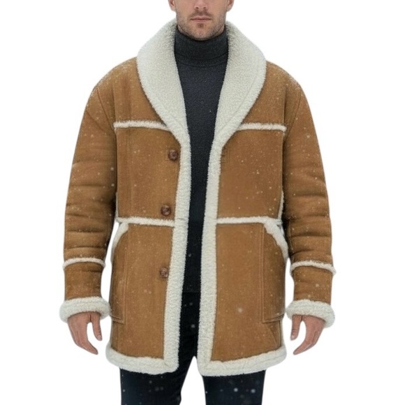 ❣️HP❣️Authentic Shearling Leather Coat Chestnut Brown and Ivory L/XL - Picture 2 of 16